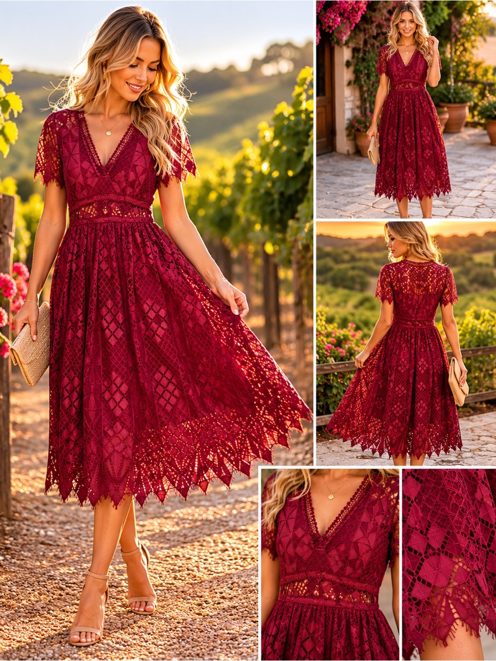 foxiedox Burgundy Lace Midi Dress